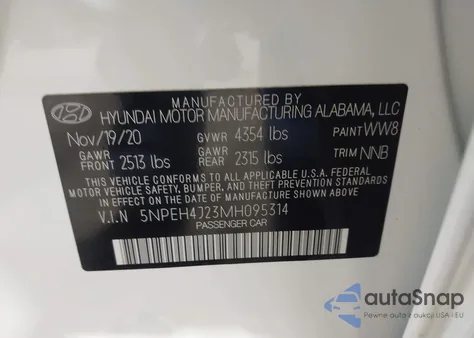 2021 Hyundai Sonata Limited из США, поврежденный, VIN 5NPEH4J23MH095314